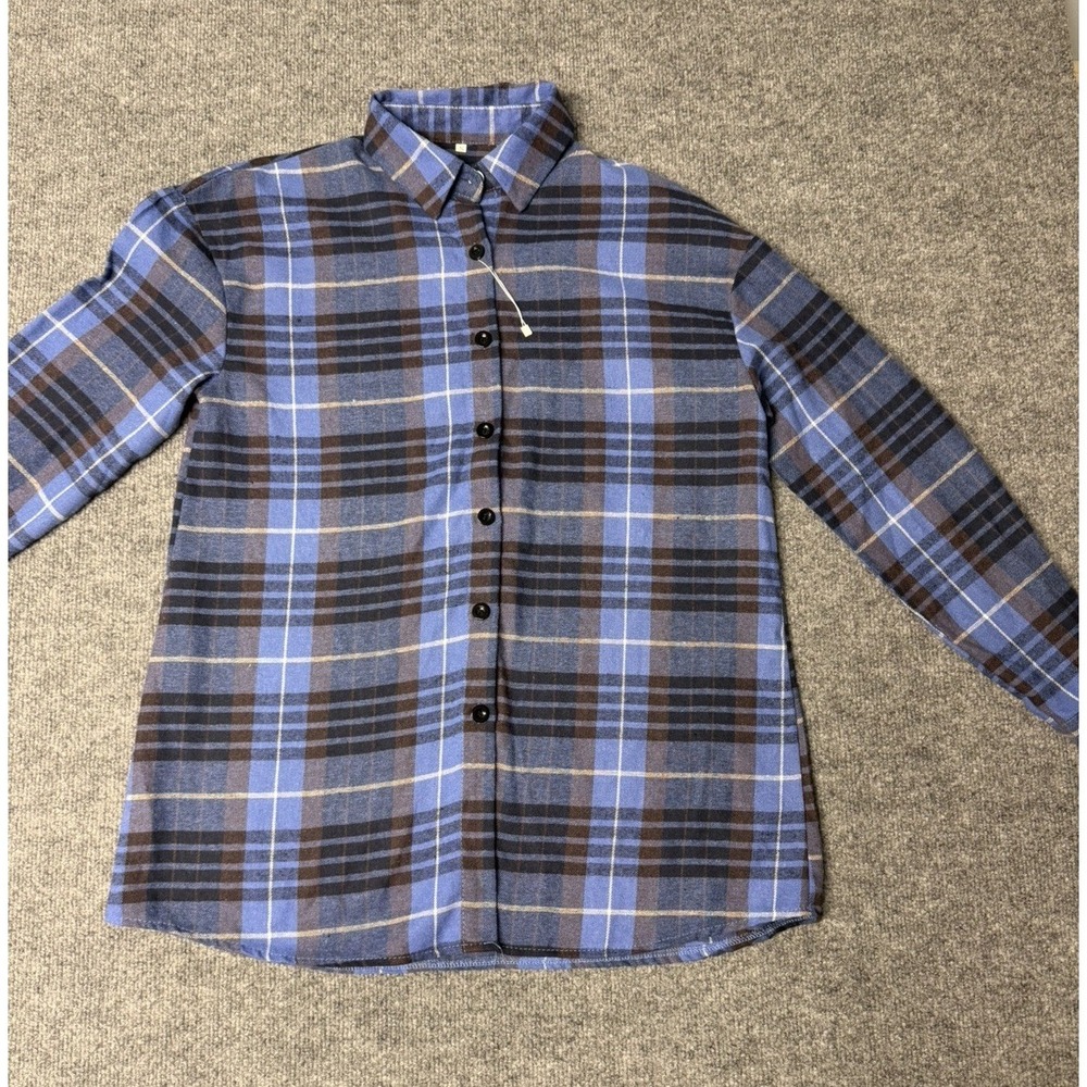 New Lumister Womens Shirt/Blouse Small Blue Plaid Flannel Button Up Long Sleeve